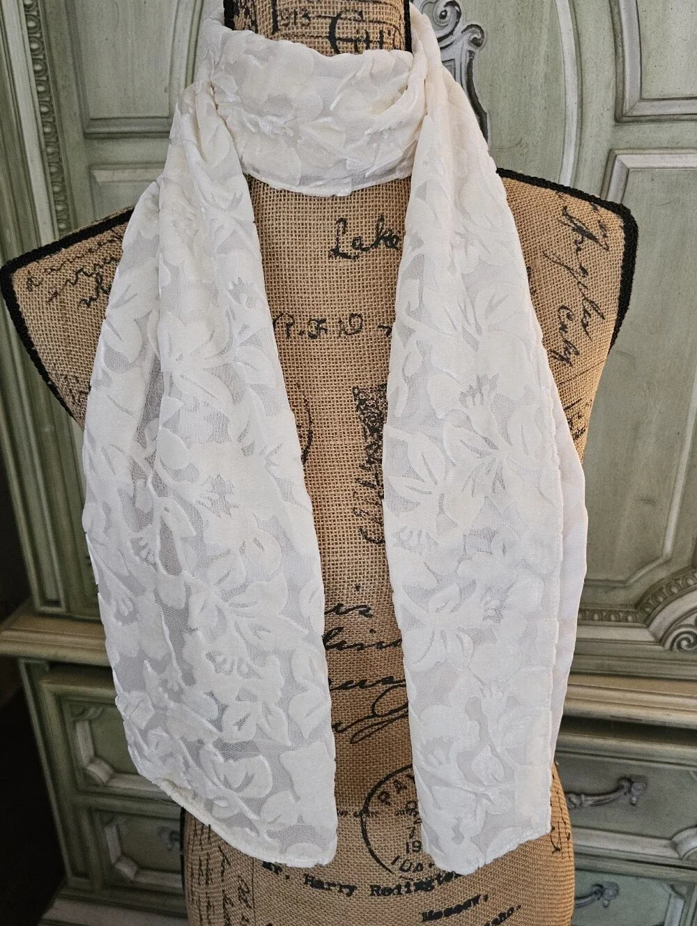 2PC Winter White Beaded Silk & Velvet Burnout (Devore) Scarves by NY&Company